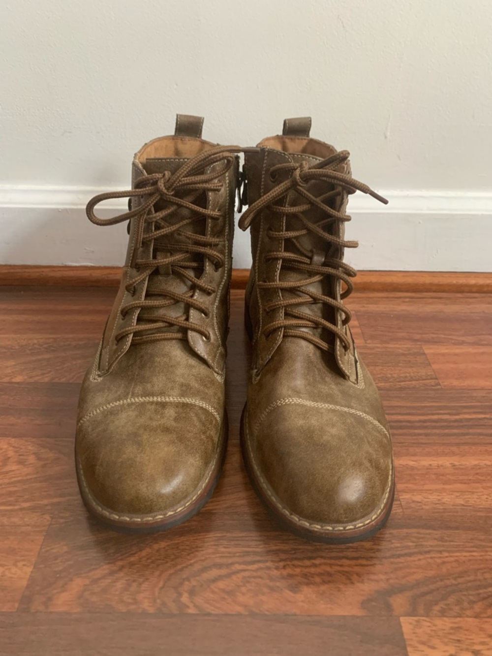 Men’s Size 9- Ferro Aldo Brown Leather Lined Andy Ankle Boots Combat Cap Toe